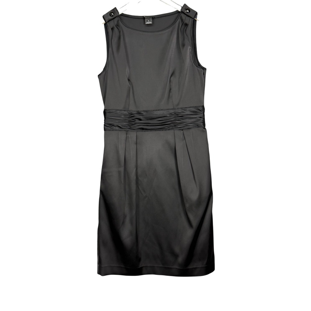 Club Monaco Dress Womens 4 Black Satin Sleeveless Cocktail Party Tie Waist Sash